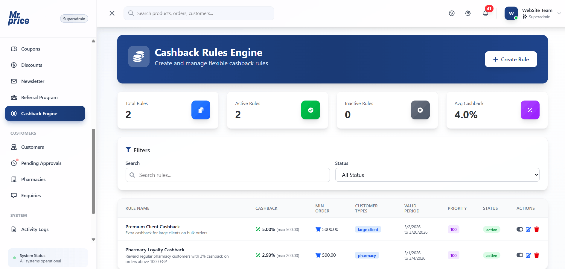 Cashback engine for segment-specific incentives