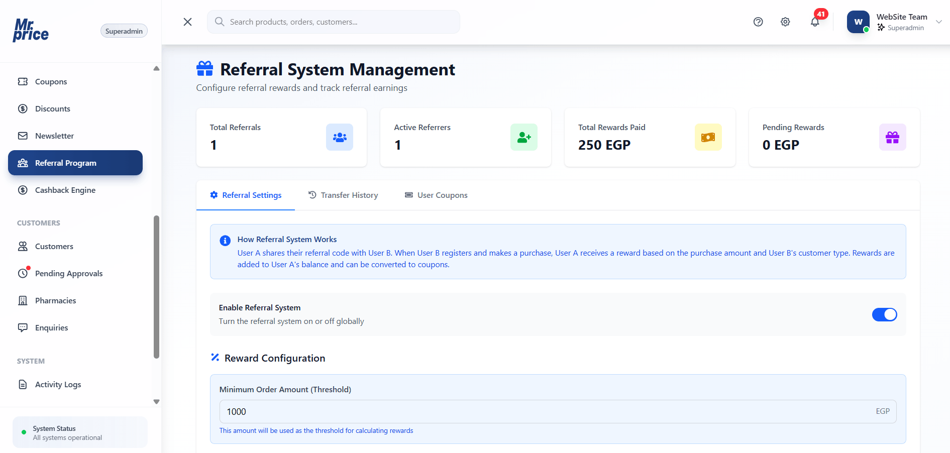 Invite and earn referral workflow operations