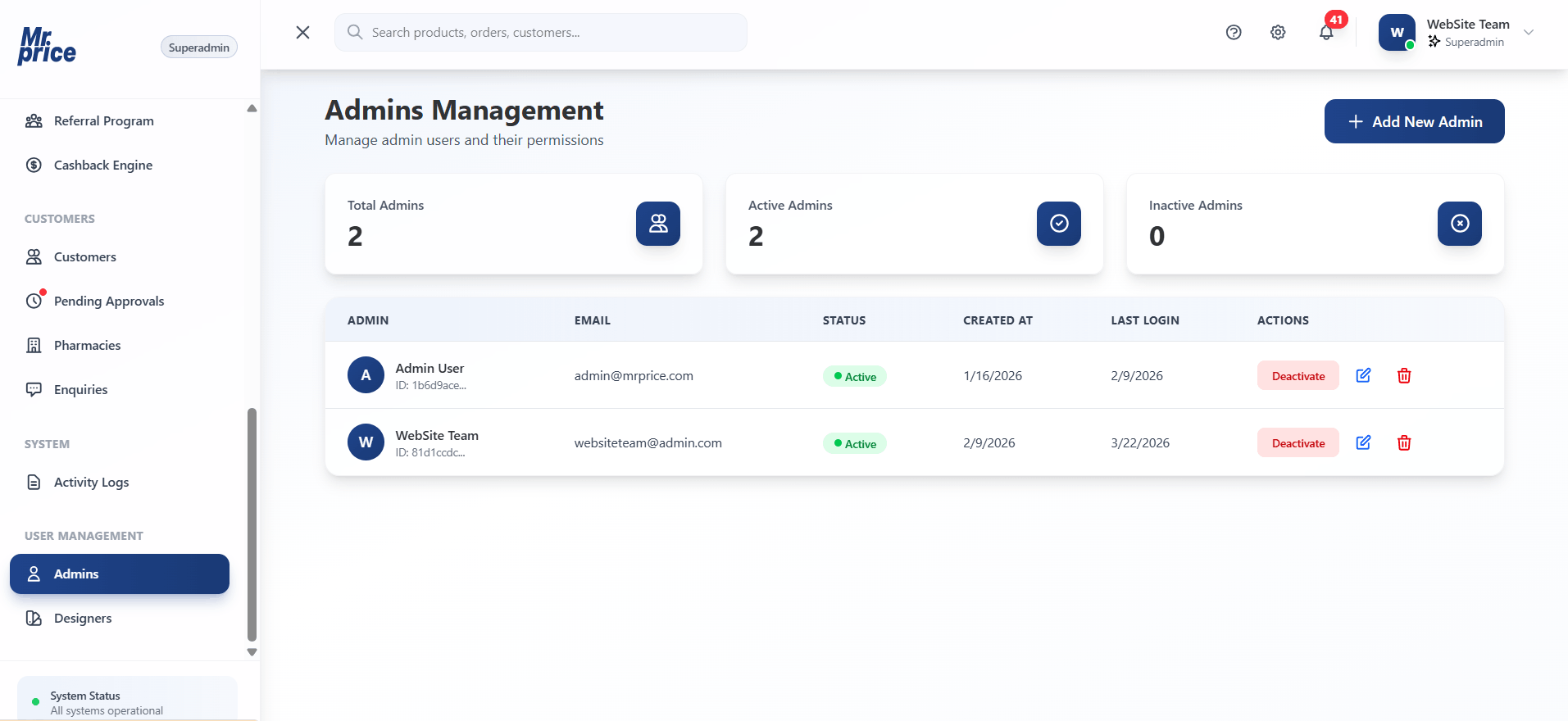 Order-level visibility across products, status, and totals